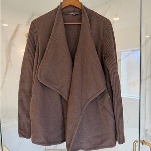 Vince 100% Wool Drape Front Waterfall Shawl Collar Cardigan Jacket Brown M